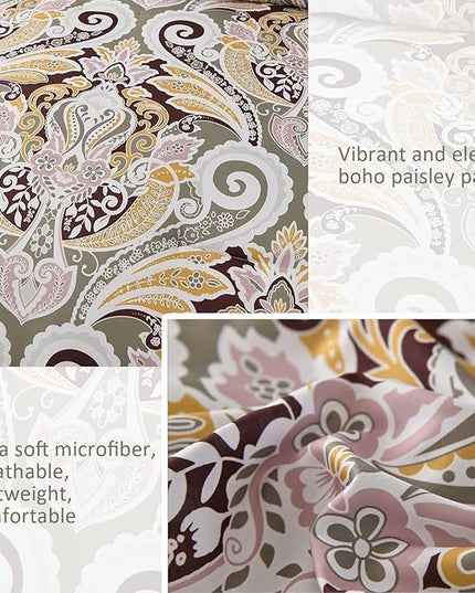 Yiran Sage Green Paisley Comforter Set Queen 7 Pieces Bed in a Bag Boho Comforter Lightweight Microfiber Bedding Set (1 Comforter, 1 Flat Sheet, 1 Fitted Sheet, 2 Pillowcases, 2 Pillow Shams) - LeafyLoom
