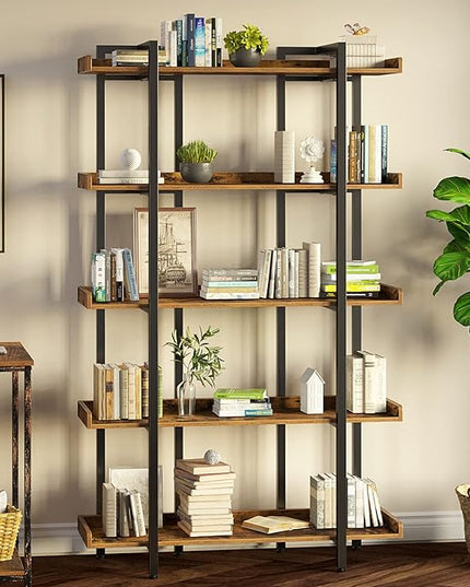 Rolanstar Bookshelf 5-Tier, 71.8’’H Industrial Book Shelf, Large Bookcases and Bookshelves with Open Shelves, Open Display Shelves with Metal Frame for Living Room Bedroom Home Office, Rustic Brown - LeafyLoom