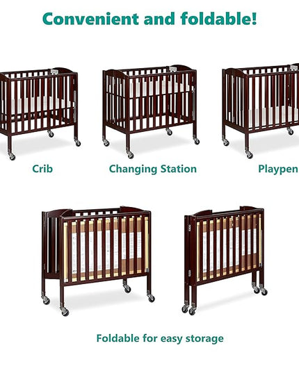 3-in-1 Folding Portable Crib, Espresso, Large - LeafyLoom