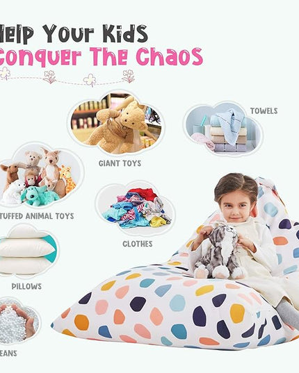 Nobildonna Stuffed Animal Storage Bean Bag for Kids (No Filler), Extra Large 250L Bean Bag Chair Cover Only, Washable Beanbag Without Filling Soft Premium Canvas Stuffable Bean Bag Cover (Pebble) - LeafyLoom