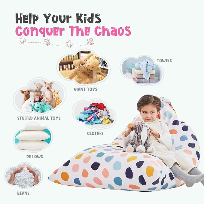 Nobildonna Stuffed Animal Storage Bean Bag for Kids (No Filler), Extra Large 250L Bean Bag Chair Cover Only, Washable Beanbag Without Filling Soft Premium Canvas Stuffable Bean Bag Cover (Pebble) - LeafyLoom