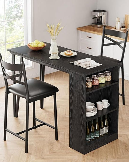 GAOMON Dining Table Set for 2, Kitchen Bar Table and Chairs for 2, 3-Piece Kitchen Table Set with 2 Upholstered Chairs, Expandable Counter Height Bar Table Set with 3 Storage Shelves, Black - LeafyLoom