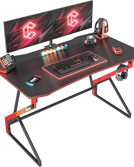 CubiCubi Simple Gaming Desk Z Shaped 40 inch Gamer Workstation, Home Computer Carbon Fiber Surface Gaming Desk PC Table with Headphone Hook - LeafyLoom