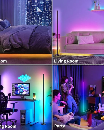 Smart RGB Floor Lamp Living Room, 10W Floor Lamp With APP and Remote Control, Dimmable Music Sync Timer LED Corner Lamp, Modern RGB Color Changing Floor Lamp for Living Room, Bedroom [Energy Class F] - LeafyLoom