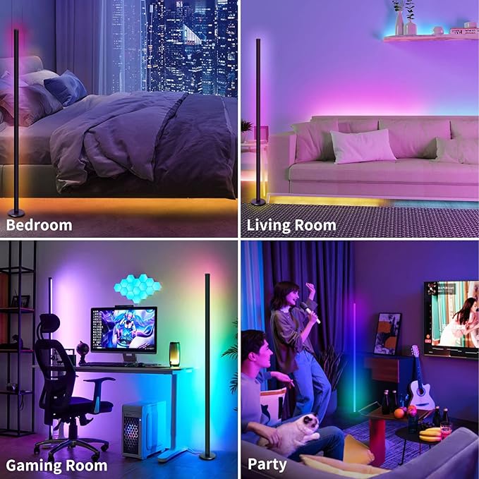 Smart RGB Floor Lamp Living Room, 10W Floor Lamp With APP and Remote Control, Dimmable Music Sync Timer LED Corner Lamp, Modern RGB Color Changing Floor Lamp for Living Room, Bedroom [Energy Class F] - LeafyLoom