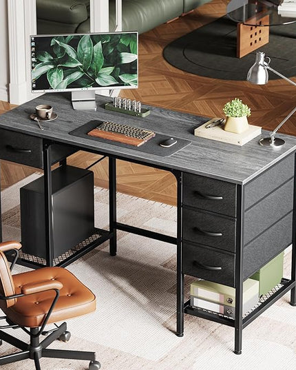 47 Inch Computer Desk with 4 Drawers, Office Desk with Mesh Shelf, Gaming Desk, Large Storage, Writing Desk Work Desk for Home Office, Study, Bedroom, Work from Home, Grey - LeafyLoom