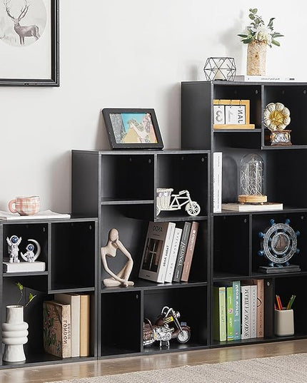 VECELO 3-Cube Bookshelf, Fits Tallest Hardcovers, Horizontal Available, Modern Bookcase, Cubby Storage Organizer for Small Space, Bedroom, Living Room,Black - LeafyLoom