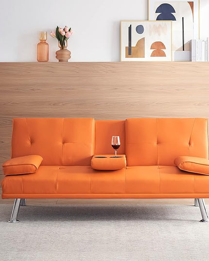 NicBex Sectional Couch Sofa with Double Folding Leather Sofa Bed Cloud Couch for Living Room Furniture Sets with Coffee Table, Modular Sofa for Living Room, Bedroom, Apartment,67" L, Orange - LeafyLoom