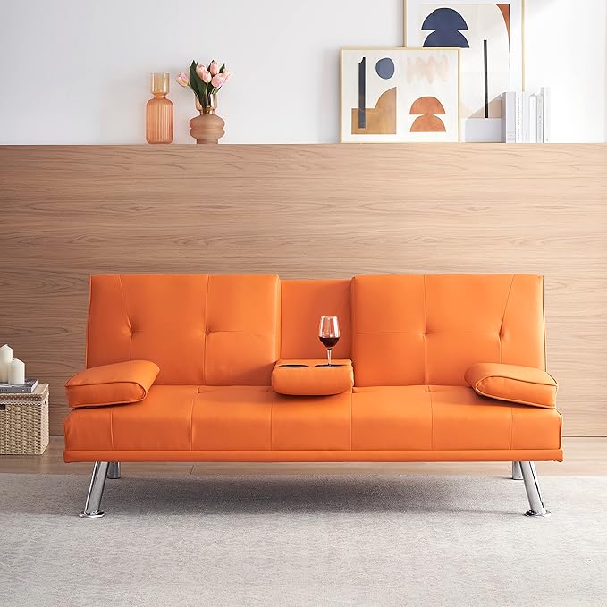 NicBex Sectional Couch Sofa with Double Folding Leather Sofa Bed Cloud Couch for Living Room Furniture Sets with Coffee Table, Modular Sofa for Living Room, Bedroom, Apartment,67" L, Orange - LeafyLoom