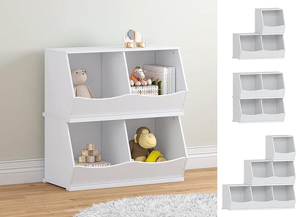 UTEX Toy Storage Organizer,Stackable Kids Toy Storage Cubby with 2 Bins,Toy Boxes and Storage for Playroom,Bedroom,Nursery School,White - LeafyLoom