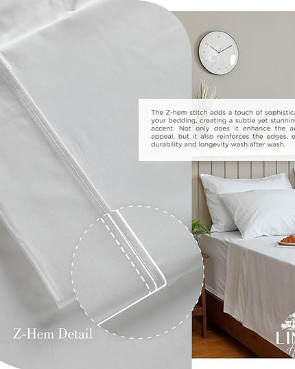 100% Cotton Percale Sheets Twin Size, White, Deep Pocket, 3 Pieces Sheet Set - 1 Flat, 1 Deep Pocket Fitted Sheet and 1 Pillowcase, Crisp Cool and Strong Bed Linen - LeafyLoom
