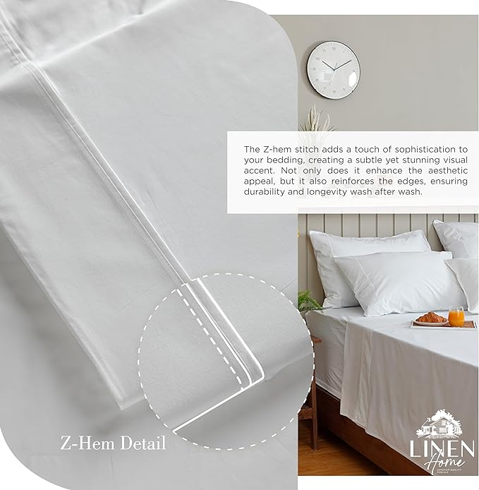 100% Cotton Percale Sheets Twin XL Size, White, Deep Pocket, 4 Pieces Sheet Set - 1 Flat, 1 Deep Pocket Fitted Sheet and 2 Pillowcases, Crisp Cool and Strong Bed Linen - LeafyLoom