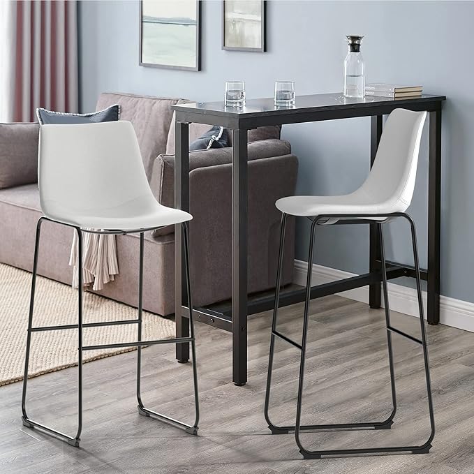 NicBex Retro Bar Stools Crazy-Horse Leather with Metal Legs Barstools, Lounge Kitchen Island Bar Stools, Set of 2, (White Color) (A-GE17024-USSU014) - LeafyLoom