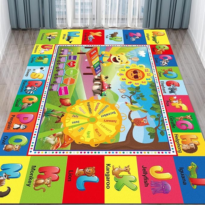 ABC Rug, ABC Play Mat for Kids Playroom, Alphabet Floor Mat,Classroom Elementary Preschool Rugs wtih ABC, Numbers, Animals - (59X39.4 Inches) - LeafyLoom