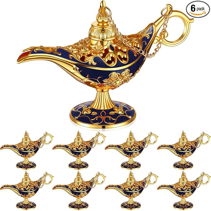 6 Pieces Magic Lamp Halloween Vintage Legend Lamp Wishing Light Costume Lamp Classic Costume Props Lamp Tabletop Decoration for Arabian Costume Props Home Party Birthday Wedding Delicate Gift (Blue) - LeafyLoom