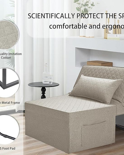 Sofa Bed, 4 in 1 Multi-Function Folding Ottoman Breathable Linen Couch Bed with Adjustable Backrest Modern Convertible Chair for Living Room Apartment Office,Squared-Linen Khaki - LeafyLoom