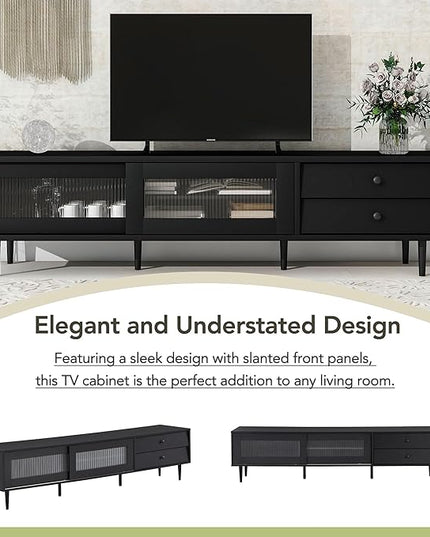 NicBex TV Stand for 75 Inch TV Modern TV Media Console Table with Sliding Fluted Glass Doors,Entertainment Center with Storage for Living Room,70.86 Inch,Black - LeafyLoom