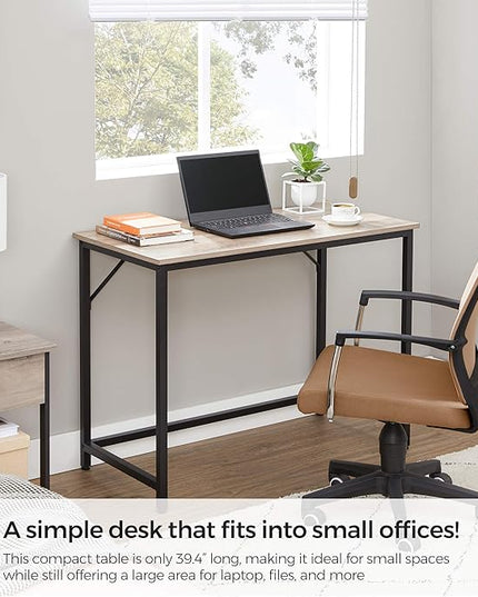 VASAGLE Computer Desk, Gaming Desk, Home Office Desk, for Small Spaces, 19.7 x 39.4 x 29.5 Inches, Industrial Style, Metal Frame, Greige and Black ULWD041B02V1 - LeafyLoom