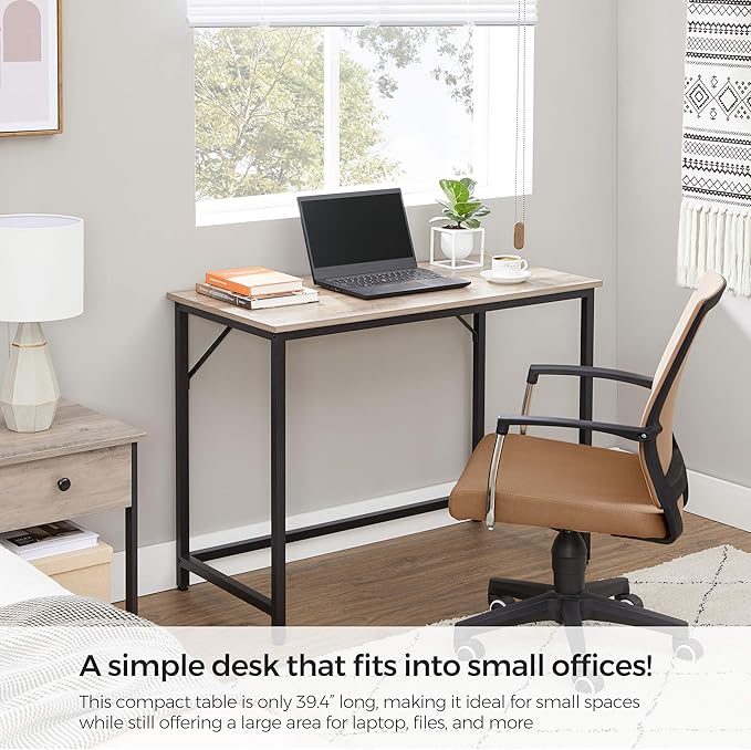 VASAGLE Computer Desk, Gaming Desk, Home Office Desk, for Small Spaces, 19.7 x 39.4 x 29.5 Inches, Industrial Style, Metal Frame, Greige and Black ULWD041B02V1 - LeafyLoom