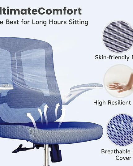 Home Desk Chair Ergonomic Chair with Headrest Study Chair Computer Chair Desk Chair Adjustable Headrest Lumbar Support Office Chair Heavy Duty Office Chair Blue - LeafyLoom