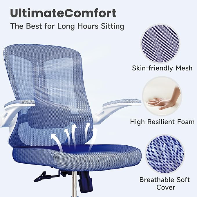 Home Desk Chair Ergonomic Chair with Headrest Study Chair Computer Chair Desk Chair Adjustable Headrest Lumbar Support Office Chair Heavy Duty Office Chair Blue - LeafyLoom