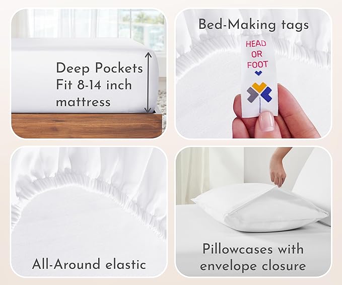 California Design Den 100% Cotton 2-Pack Sheets for Full Size Bed, Soft & Durable Deep Pocket Full Size Sheets Set, Full Sheet Set with Sateen Weave, Cooling Sheets (White) - LeafyLoom