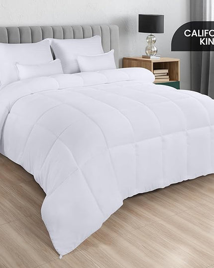 Utopia Bedding Comforter - All Season California King Comforter - White Cal King Comforter - Plush Siliconized Fiberfill - Box Stitched - LeafyLoom