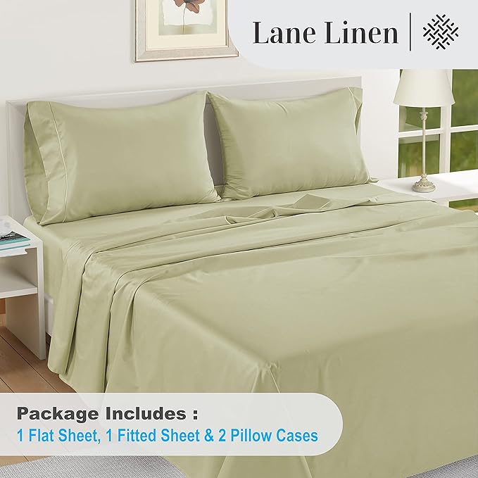 LANE LINEN Luxury 100% Egyptian Cotton Bed Sheets - 1000 Thread Count 4-Piece Full Set Bedding Sateen Weave 16" Deep Pocket (Fits Upto 17" Mattress) Sea Foam - LeafyLoom