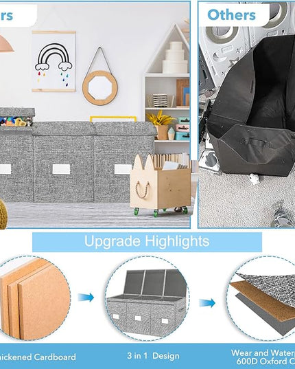 Extra Large 3 in 1 Storage Box, 150L, Grey, Polyester Blend, Waterproof, for Kids Room, Arts & Crafts, 39.4x14.0x16.0 inches - LeafyLoom