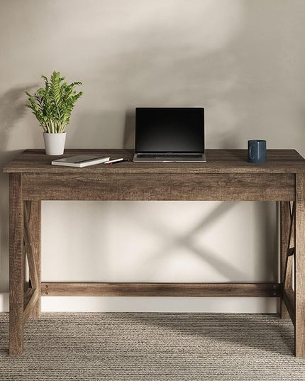 Lavish Home Writing Desk with X-Pattern Legs for Office, Bedroom, Computer, or Craft Table, 47-Inch Long, Light Tan Woodgrain - LeafyLoom