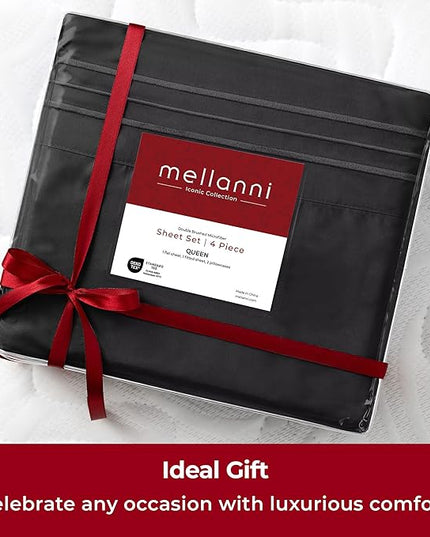 Mellanni Extra Deep Twin XL Sheets - 3 PC Iconic Collection Bedding Sheets & Pillowcases - Hotel Luxury, Ultra Soft, Cooling Bed Sheets - Extra Deep Pocket up to 21 inch (Twin Extra Long, Black) - LeafyLoom