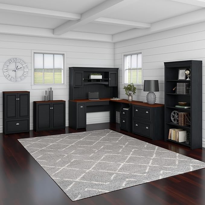 Bush Furniture Fairview Tall 5 Shelf Bookcase in Antique Black - LeafyLoom