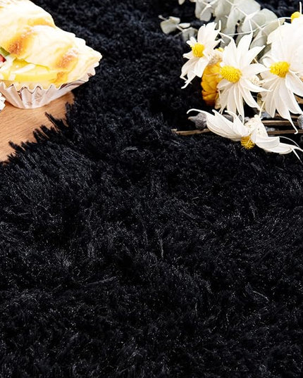 Noahas Black Fluffy Rugs for Bedroom,2'X 5' Oval Ultra Soft Bedroom Rugs,Small Throw Rugs, Kids Room Carpet Modern Shaggy Area Rugs Home Decor - LeafyLoom
