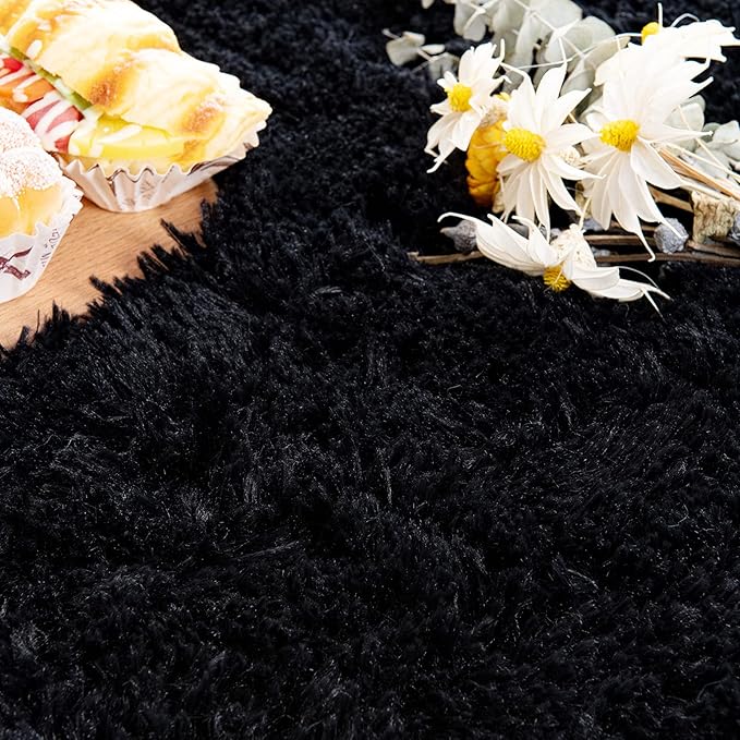 Noahas Ultra Soft Fluffy Bedroom Rugs Kids Room Carpet Modern Shaggy Area Rugs Home Decor 2.6' X 5.3', Black - LeafyLoom