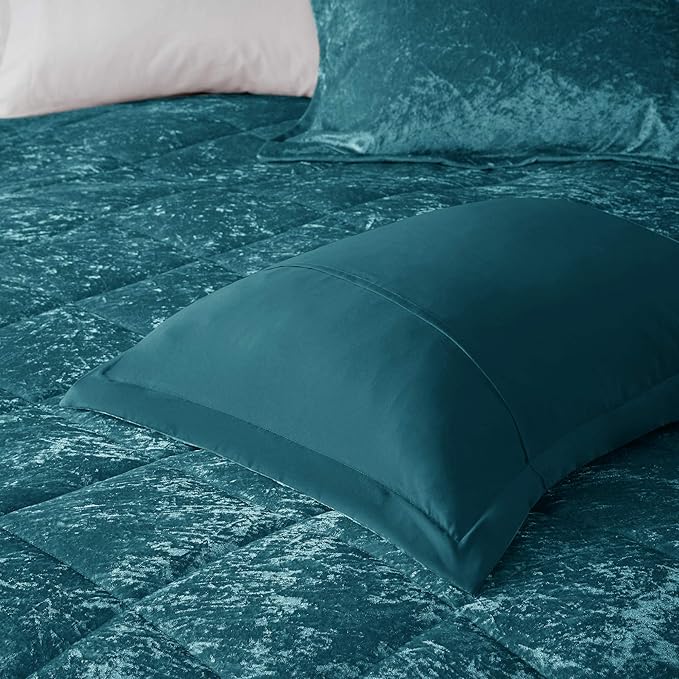 Intelligent Design Twin Comforter Set, Velvet Comforter Set , Luxury Diamond Quilting Comforter Set, Fluffy Comforter Bed Set with Decorative Pillowand 1 Sham, 3 Piece Teal, Twin/Twin XL - LeafyLoom
