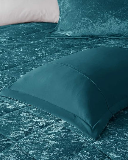 Intelligent Design King Comforter Set, Velvet Comforter Set , Luxury Diamond Quilting Comforter Set, Fluffy Comforter Bed Set with Decorative Pillowand 2 Shams, 4 Piece Teal, King/ Cal King - LeafyLoom