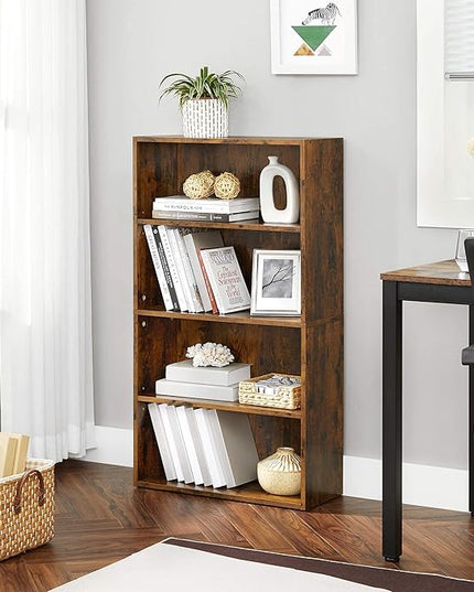 VASAGLE Bookshelf, 23.6 Inches Wide, 4-Tier Open Bookcase with Adjustable Storage Shelves, Floor Standing Unit, Rustic Brown ULBC164X01 - LeafyLoom
