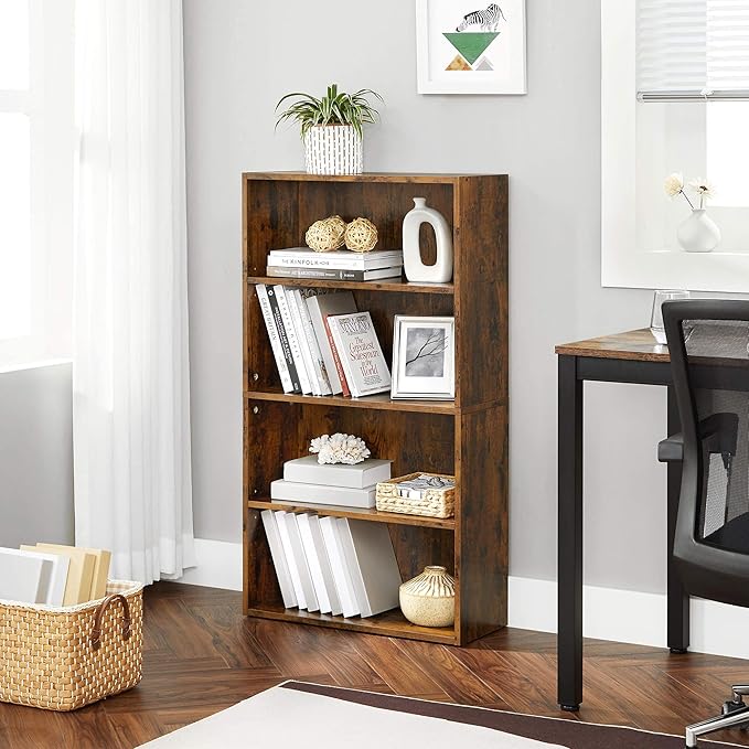 VASAGLE Bookshelf, 23.6 Inches Wide, 4-Tier Open Bookcase with Adjustable Storage Shelves, Floor Standing Unit, Rustic Brown ULBC164X01 - LeafyLoom