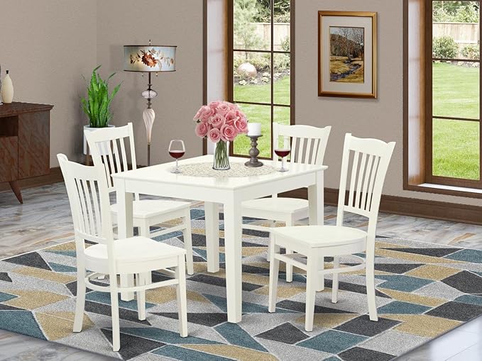 East West Furniture OXGR5-LWH-W Oxford 5 Piece Room Furniture Set Includes a Square Kitchen Table and 4 Dining Chairs, 36x36 Inch - LeafyLoom