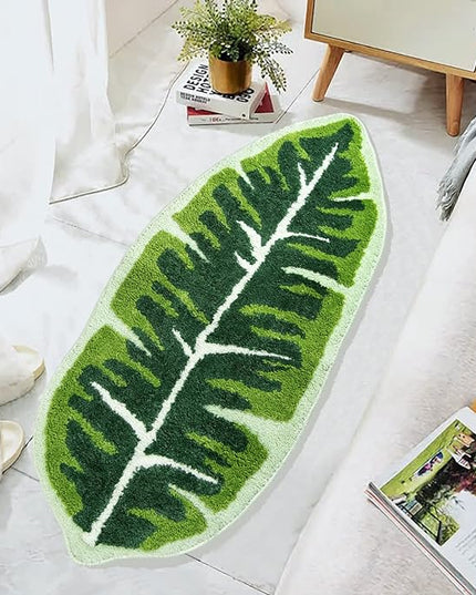 Leaf Kids Rug Green Bathroom Runner Rug Small Cute Bath Mat Nursery Boho Area Rug Non Slip Long Carpet for Bedroom Children Room Kitchen Monstera Plant Home Decor 20x47 inch - LeafyLoom