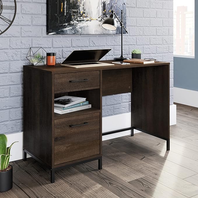 Sauder North Avenue Pedestal Home Office Desk, L: 41.97" x W: 18.50" x H: 28.15", Smoked Oak Finish - LeafyLoom