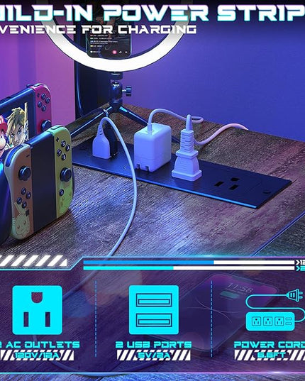 Homieasy Small Gaming Desk with Power Outlets Pegboard LED Light, 51 Inch L Shaped Computer Desk with Monitor Stand Storage Shelves, Reversible Corner Desk with Headset Hooks, Rustic Brown - LeafyLoom