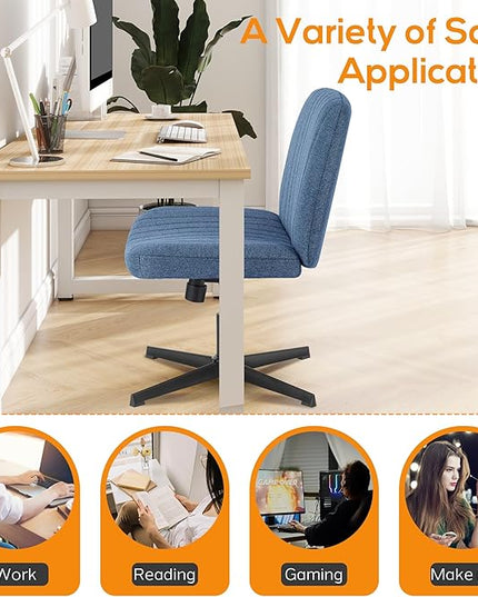 Criss Cross Chair, Cross Legged Office Chair, Wide Comfty Desk Chair, No Wheels Armless Computer Task Chair, Swivel Vanity Home Chair, Height Adjustable - LeafyLoom
