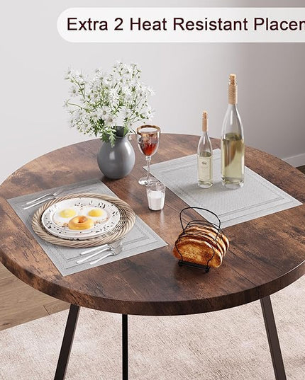 GAOMON Dining Table Set for 2, Kitchen Table and Chairs for 2 with Upholstered Chairs, 3 Piece Dining Room Table Set, Round Kitchen Table Set for Small Space, Apartment, Studio, Rustic Brown - LeafyLoom