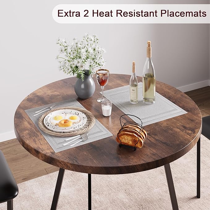 GAOMON Dining Table Set for 2, Kitchen Table and Chairs for 2 with Upholstered Chairs, 3 Piece Dining Room Table Set, Round Kitchen Table Set for Small Space, Apartment, Studio, Rustic Brown - LeafyLoom