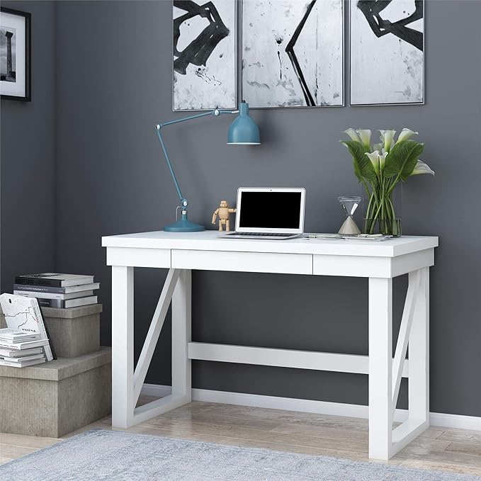 Ameriwood Home Crestwood, White Computer Desk, - LeafyLoom