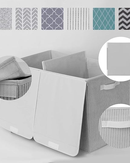 GRANNY SAYS Toy Chest with Lids, Foldable Toy Storage Organizer with Handles, Stuffed Animal Storage for Nursery Room Playroom, Living Room, Large Toy Box for Girls and Boys, White/Black - LeafyLoom