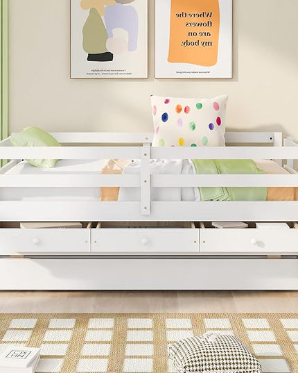 Merax Twin Modern Wood Daybed with Trundle Bed and Drawers Sofa Bed Frame for kids Boys Girls/No Box Spring Needed White - LeafyLoom