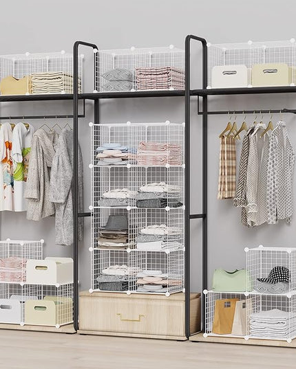 HOMIDEC Closet Organizers and Storage, 12 Storage Cubes, Wire Cube Storage DIY Room Storage Shelf for Garment Racks, Closet, Wardrobe - LeafyLoom