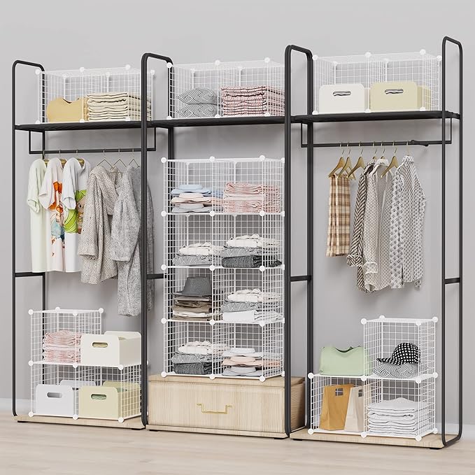HOMIDEC Closet Organizers and Storage, 12 Storage Cubes, Wire Cube Storage DIY Room Storage Shelf for Garment Racks, Closet, Wardrobe - LeafyLoom